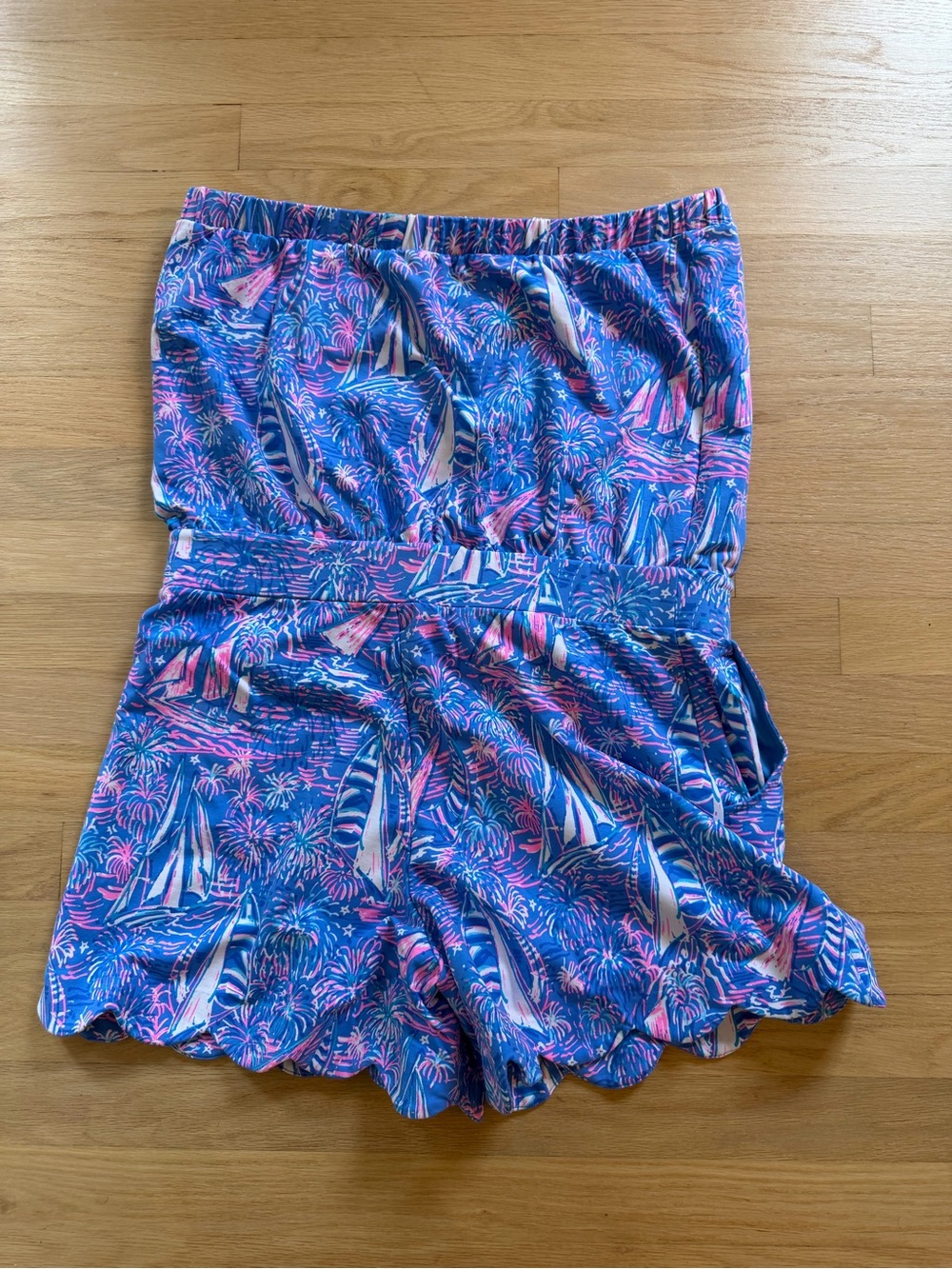 Lilly Pulitzer Blue & Pink Sailboat Strapless Romper